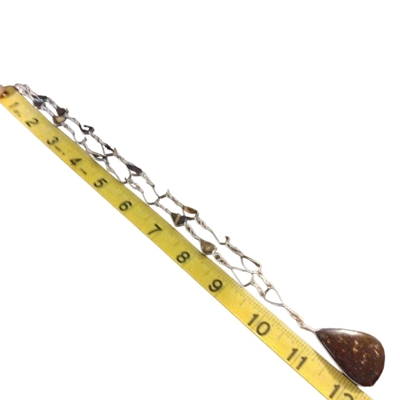 Black Minerals Market Handmade SilverTone Link Chain Wood Aesthetic Stones 12" - Picture 5 of 5